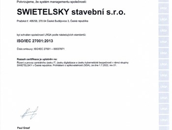 SWIETELSKY získal certifikát informační bezpečnosti - CZ