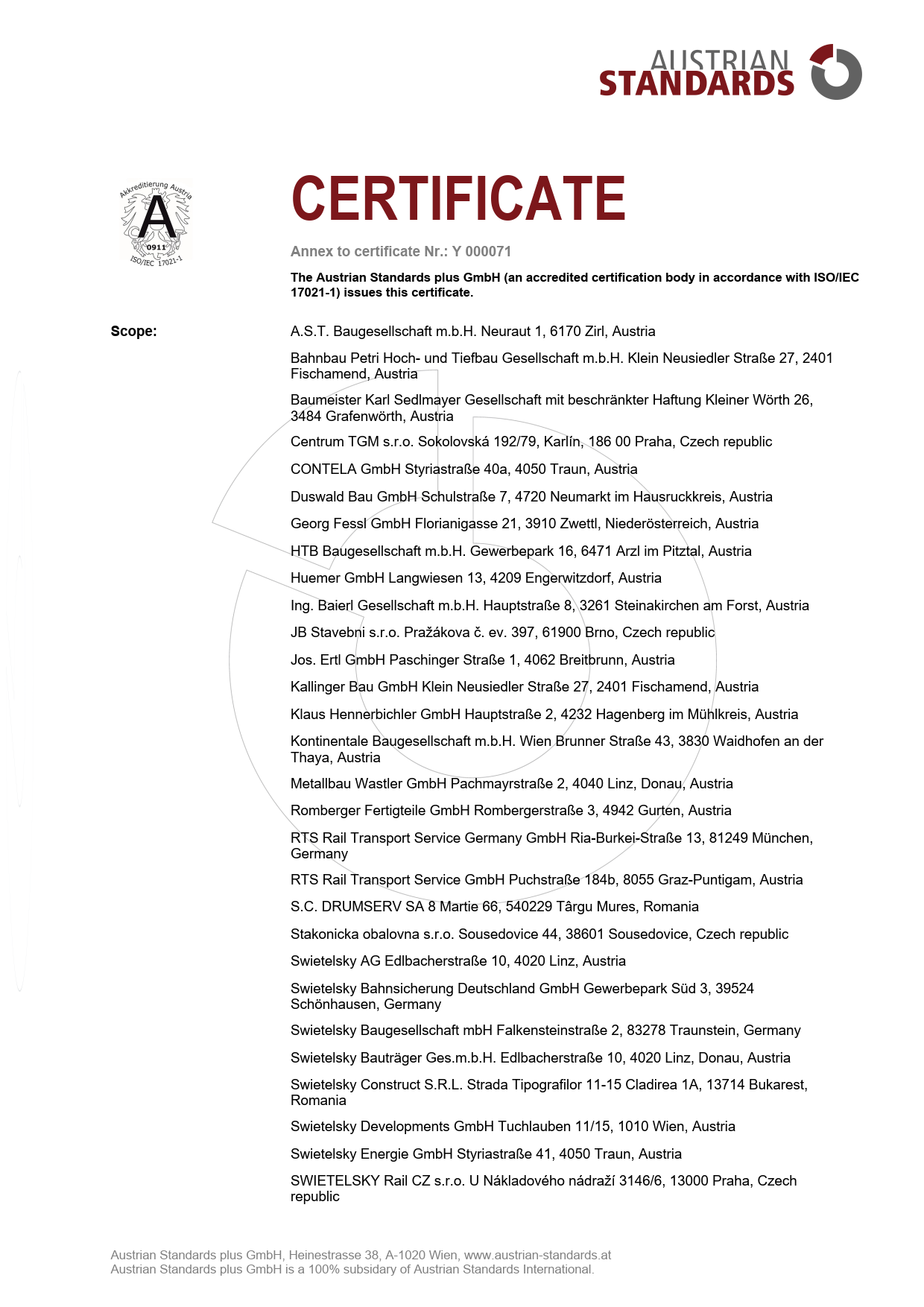 ISO Certificate 37001 Swietelsky Y 000071 20250401 EN GB 2